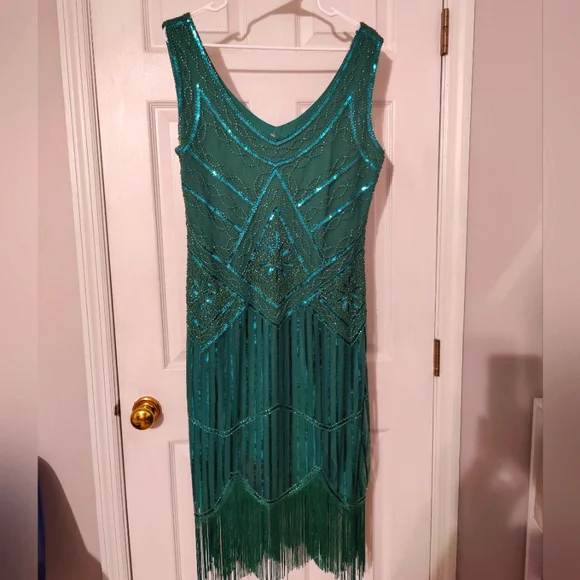 Dresses | Green Sequin Fringe Dress | Poshmark